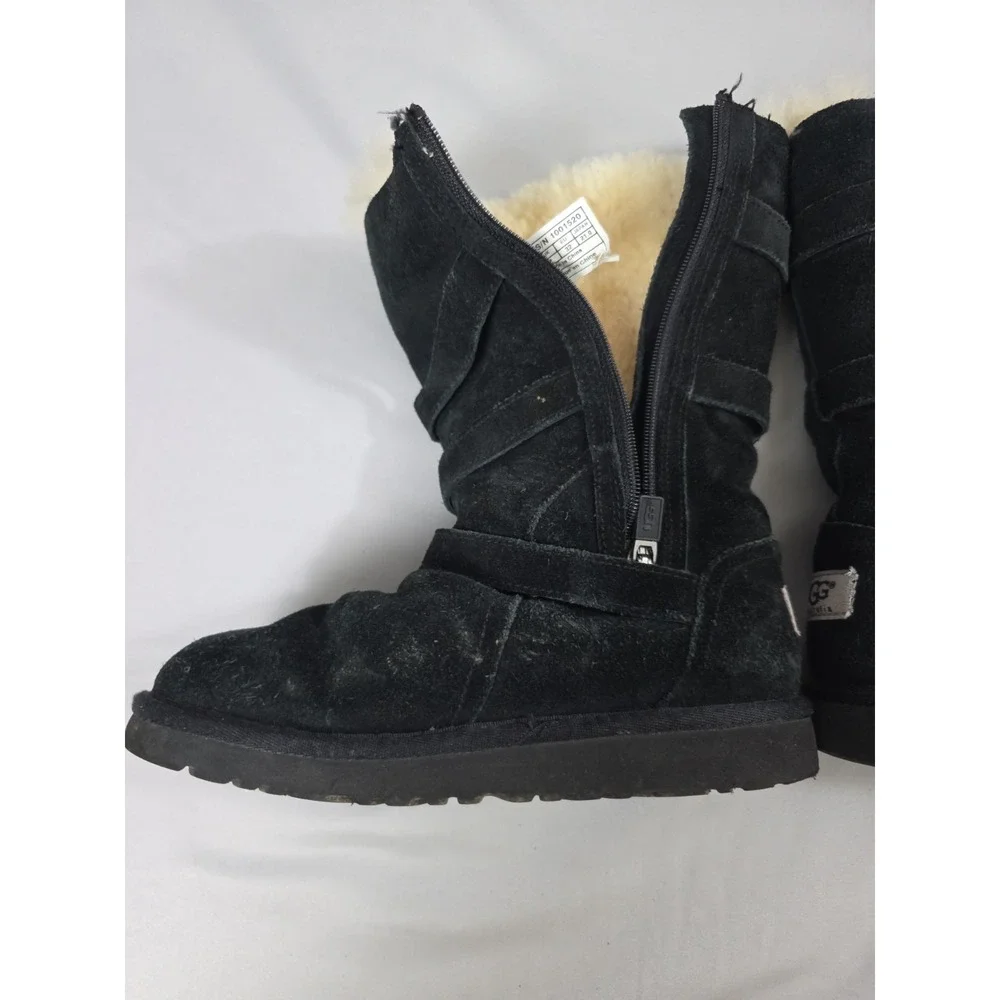 Girls Uggs Australia ~ Maddi Black  Buckle /Zip Boots ~ Big Kids Size 2 EU: 32
